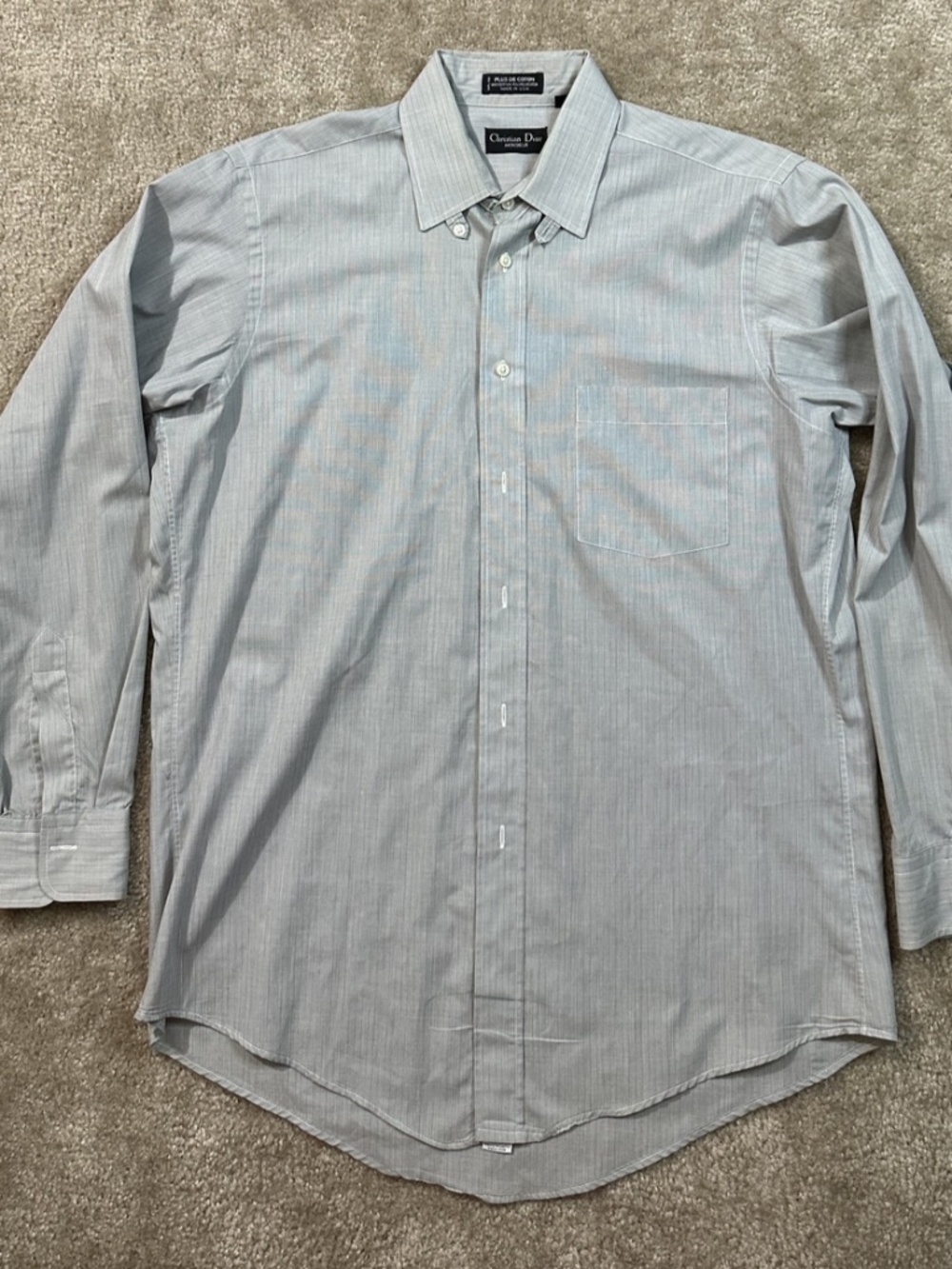 Christian Dior Monsieur Mens Gray White Striped Button Down Dress Shirt L 32-33